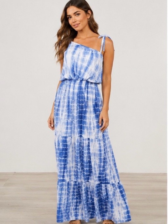 Young USA Dresses & Skirts - NWT Young USA Blue & White Tie-Dye One Shoulder Maxi Dress